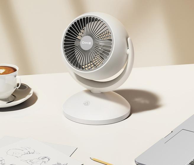 DIKE新推出的 6吋自动摆头USB充电式风扇（型号DUF320），建议售价799元。（双全国际提供／古明弘台北传真）
