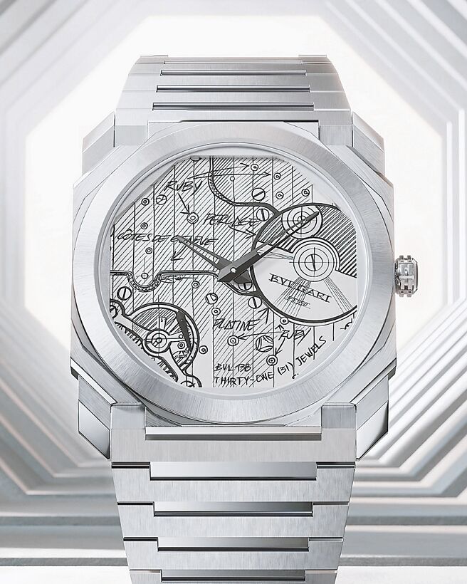 宝格丽欢庆140周年推出Octo Finissimo限量腕表，融入「错视画法」（Trompe L’oeil）幻视工艺，精钢款限量280只。（BVLGARI提供）