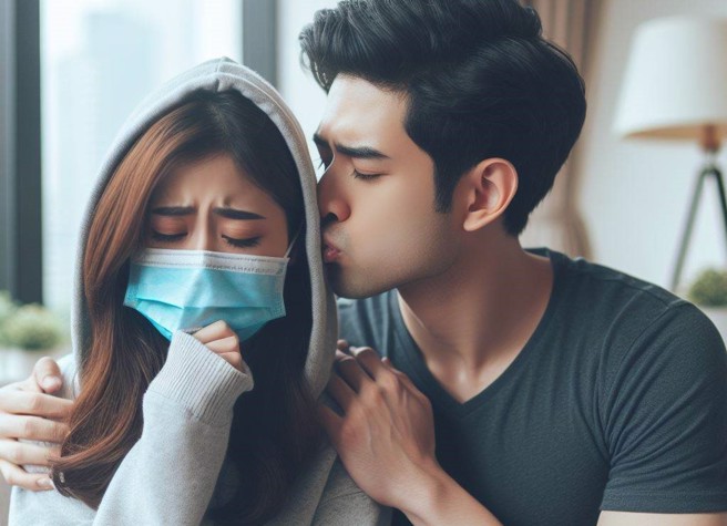 男友感冒未好就要求她口交，害她也得了感冒。（示意图／AI绘制）