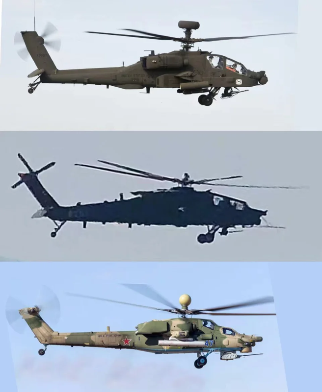 圖中由上而下依序為美國阿帕契、中國直-21、俄國卡-52等3款重型武裝直升機，能看出直-21頭部與卡-52相似，中段比較像阿帕契，尾段則像中國的直-20。有人認為這種設計很醜，而且毫無新意。（圖／騰訊網）