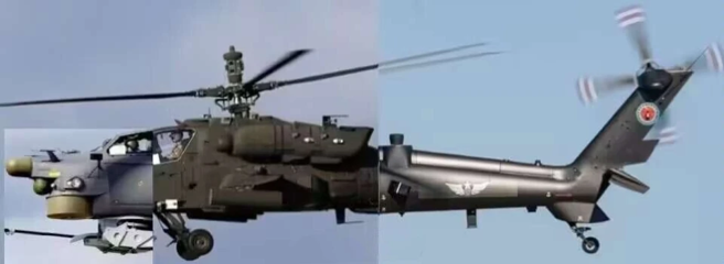 陸媒將俄美的重型武裝直升機加上中國直-20尾部的合成圖，認為這架直-21很醜。（圖/騰訊網）