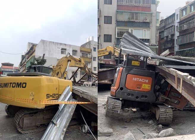 今(30)日台北市士林区福港街1处工地正在拆除销售中心，不料2楼楼板崩塌，当场压死正在底下作业的工人。（图／翻摄照片）