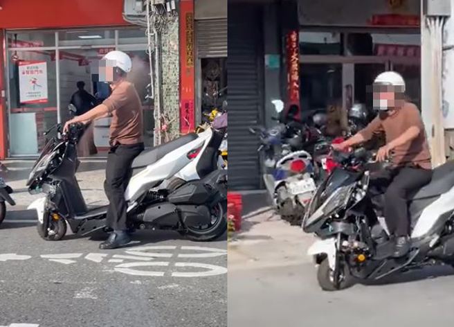 有台南民眾拍到1名阿伯的機車，騎前輪超迷你，也讓人感到非常特別。（圖／翻攝自臉書爆廢1公社）