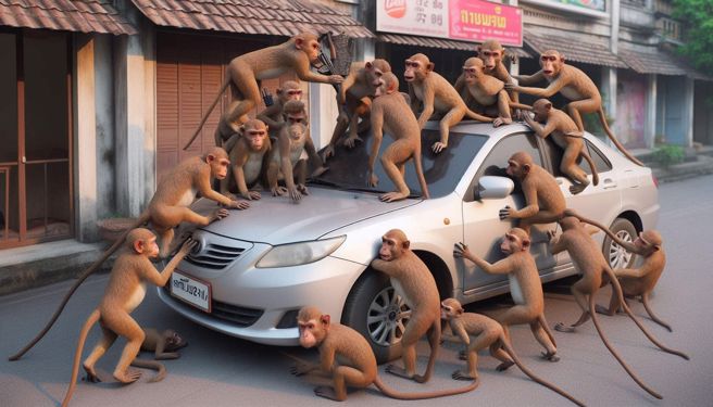 泰国发生数百只猴群，嚣张的占领了小镇的真实案件。（示意图、与本案无关／AI生成）