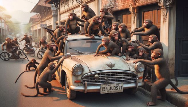 泰国发生数百只猴群，嚣张的占领了小镇的真实案件。（示意图、与本案无关／AI生成）