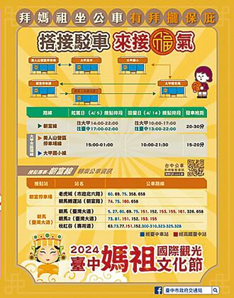 追大甲媽免開車 中市推3線接駁車