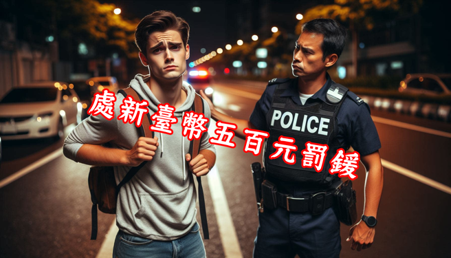 台中一名男子違規穿越馬路，被路口的警員攔下開單。（示意圖、與本案無關／AI生成）