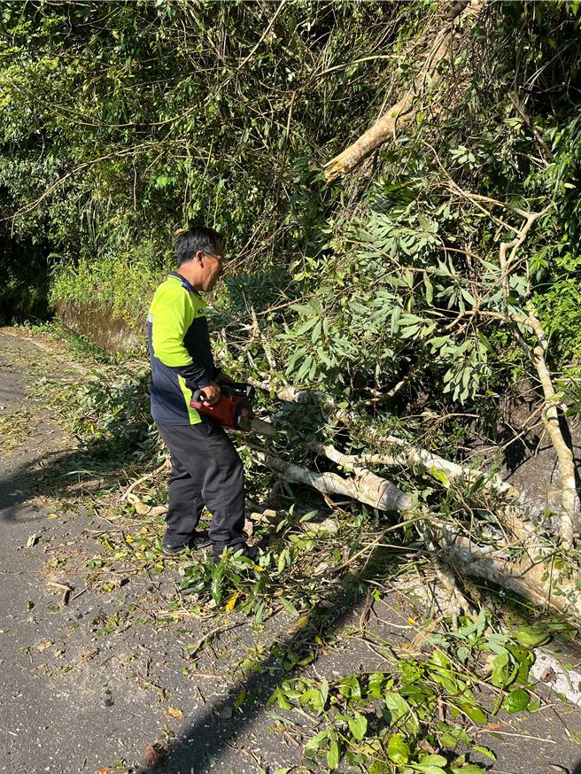 3日地震新竹縣尖石鄉多處落石倒木，目前正排除中。（尖石鄉公所提供／邱立雅竹縣傳真）