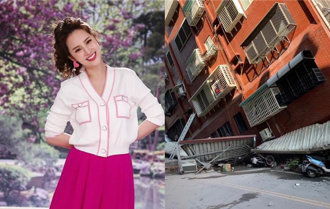 張齡予（左）透露花蓮飯店對面的傾斜大樓多年前被列入危樓名單。（中時資料照、張齡予提供）