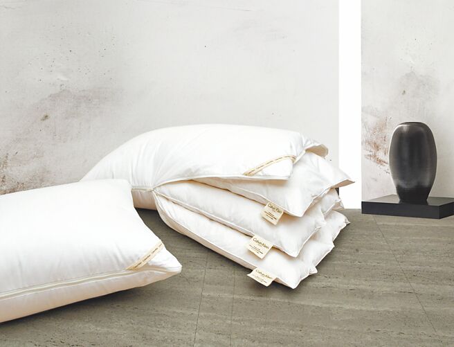 CALVIN KLEIN白鵝絨枕中枕，原價1萬2800元／顆，特價1萬240元。（日比家族提供）