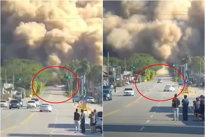 驚心動魄！神車殺出「山崩沙塵」不忘打方向燈網大讚。(翻攝畫面)