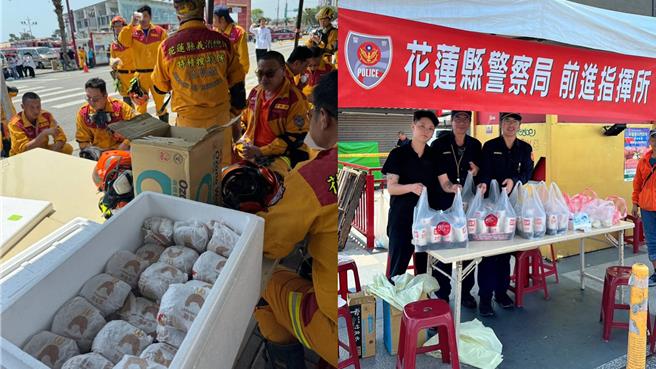 麦当劳花莲中正餐厅加盟主杨政道，特别准备餐点送给灾区人员；85度C花莲门市同样送数百杯爱心咖啡及茶饮。（麦当劳、85度C提供／朱世凯台北传真）