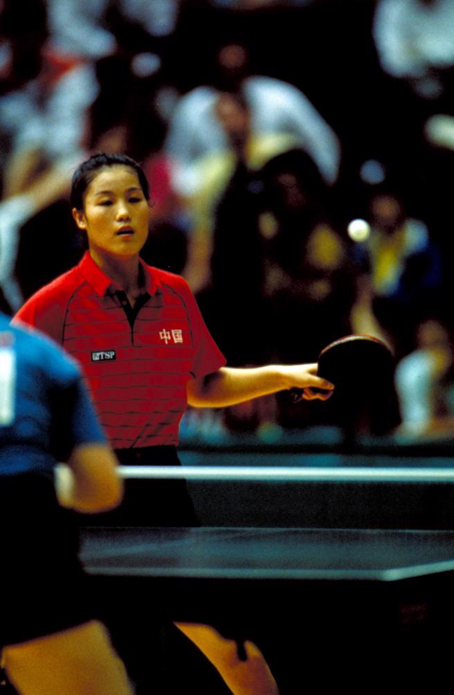1988漢城奧運女子桌球賽，大陸女將焦志敏。（中時攝影組攝）