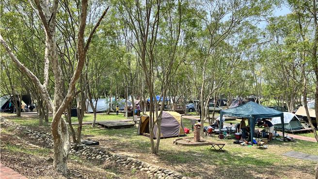 台南柳營德元埤荷蘭村今年清明連假來露營的人潮，比去年同期更多。（張毓翎攝）