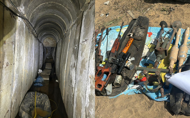 以色列部队撤出尤汗尼斯，期间发现极长的一条地下隧道，并查出相当多的武器。现已破坏。(图/IDF)