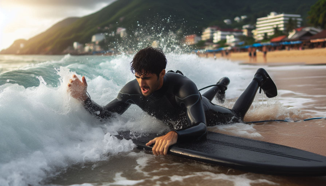 英國一名男子在印度玩人體衝浪時，遭遇怪浪襲擊，被海浪捲到沙丘重摔送醫傷重不治。（示意圖、與本案無關／AI生成）