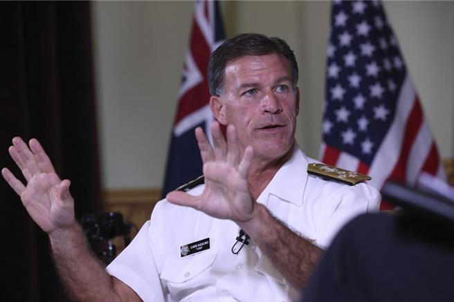 印太美军司令部司令、海军上将阿基里诺9日在澳洲批评中国在南海的行径，就是以武力夺取领土的例证。（美联社）