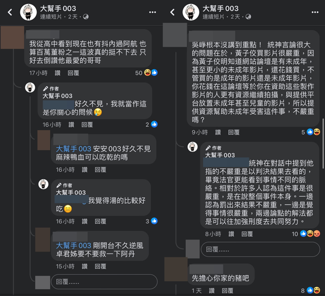 统神太太回应网友。（图／翻摄自大帮手003脸书）