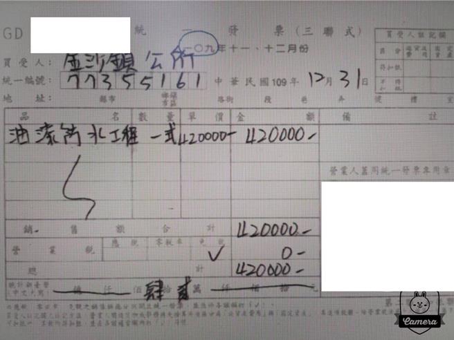 吴姓前里长涉嫌指示某油漆工程行王姓负责人，以开立不实之油漆防水工程统一发票，向金沙镇公所申请拨付回馈金。(图／金门地检署提供)