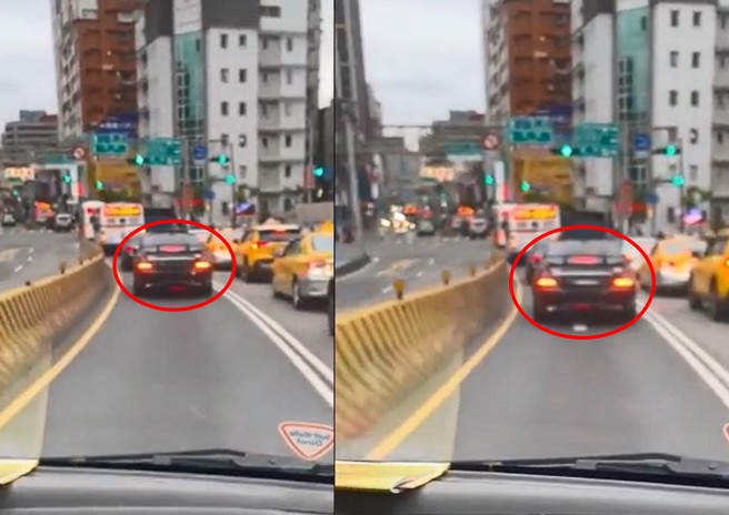 网路流传一段影片，一辆宾士车装了遮蔽车牌神器，网友讽刺警察都抓不到。（翻摄爆料公社）