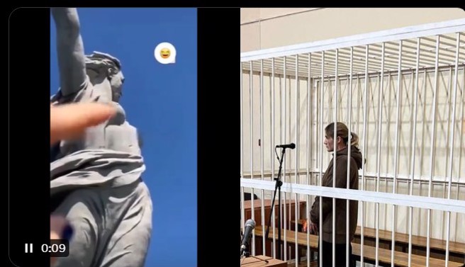 俄羅斯年輕人只因「隔空撓雕像巨乳」，就被指控「支持納粹」而判處重刑。(圖/x)