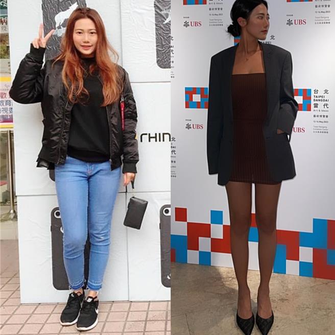 Avis过去曾是粗腿妹（左图），靠着体态矫正后拥有笔直美腿（右图）。（HP体态矫正系统提供／朱世凯台北传真）