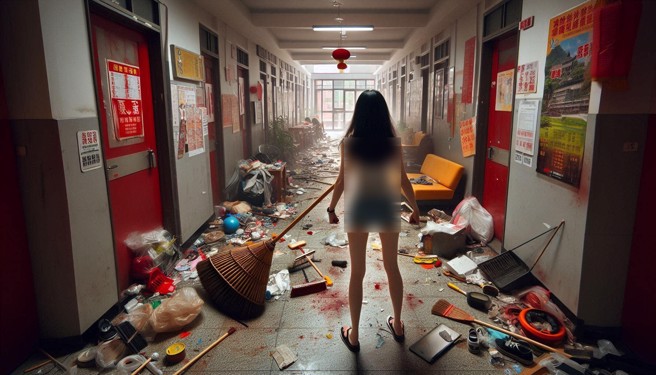內蒙古的大學男生宿舍，遭長髮裸女闖入大鬧。（示意圖、與本案無關／AI生成）