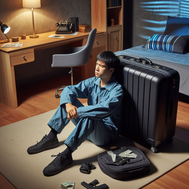 林男被當地警方逮捕，旁邊就放著裝著屍體的行李箱。（示意圖、與本案無關／AI生成）