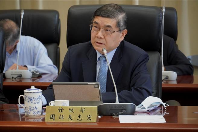 铨叙部长周志宏在考试院院会报告公教人员保险年金给付金额调整比率。(铨叙部提供)