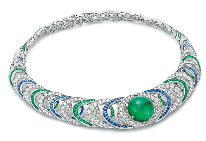寶格麗Mediterranea系列Caput Mundi Emerald頂級祖母綠與鑽石項鍊。（BVLGARI提供）