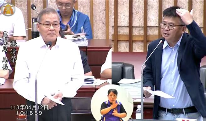 民进党籍高市议员张胜富12日赴议会参加农林部门质询，他提及农业保险推动5年，但累计仅有1万9668人投保、投保率才26.85％实在太低。（摘自高市议会YOUTUBE频道／洪浩轩高雄传真）