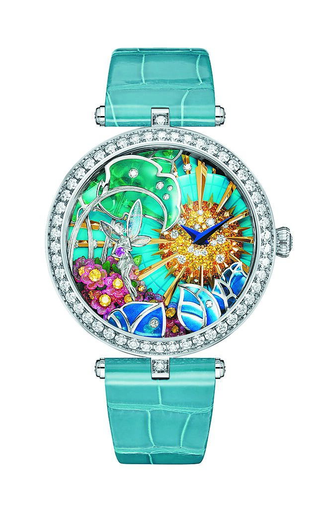 梵克雅寶Lady Arpels Jour Enchante珠寶表，勾勒仙子於豔陽下摘鮮花的美態。（Van Cleef & Arpels提供）