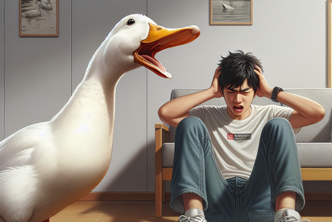 男子不满宠物鸭不停地叫，竟抓住脖子悬空，还拍影片PO上抖音。（示意图、与本案无关／AI生成）