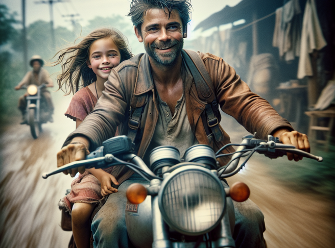 泰国一名25岁的父亲，日前骑着机车带着10岁女儿到处游玩3天，最后入住程逸府一家度假村，然后用枕头弄晕女儿后，用水果刀将女儿放血，夺走女儿的性命。（示意图、与本案无关／AI生成）