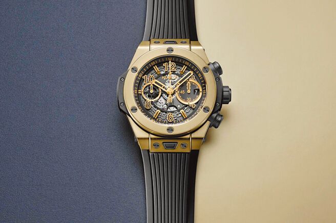 法國足球明星姆巴佩佩戴的宇舶表魔力金Big Bang Unico計時腕表，全球限量200只，125萬3000元。（HUBLOT提供）