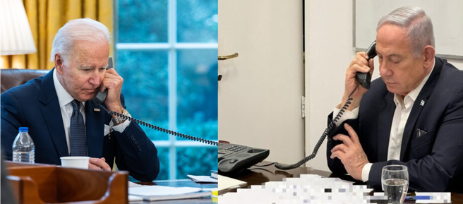美国总统拜登通过电话，劝阻以色列取消对伊朗报復打击。(图/白宫、以色列政府)
