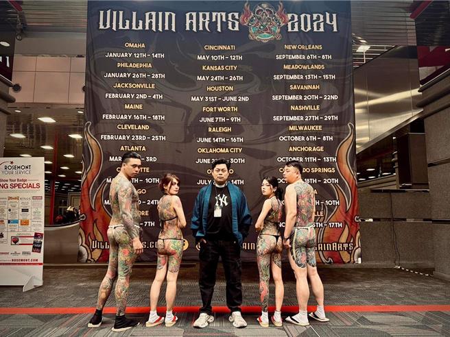 40岁高雄刺青师周墨水近日横扫2024全美最大、芝加哥刺青展，从1800位刺青师中脱颖而出，在风格「大乱斗」的混合组别中，囊括4金2铜。（周墨水提供）