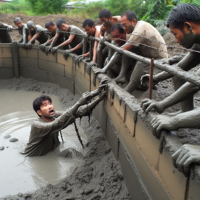 大陆一间养猪场，老板意外掉落化粪池，员工跳下救人，结果酿成7死意外。（示意图、与本案无关／AI生成）