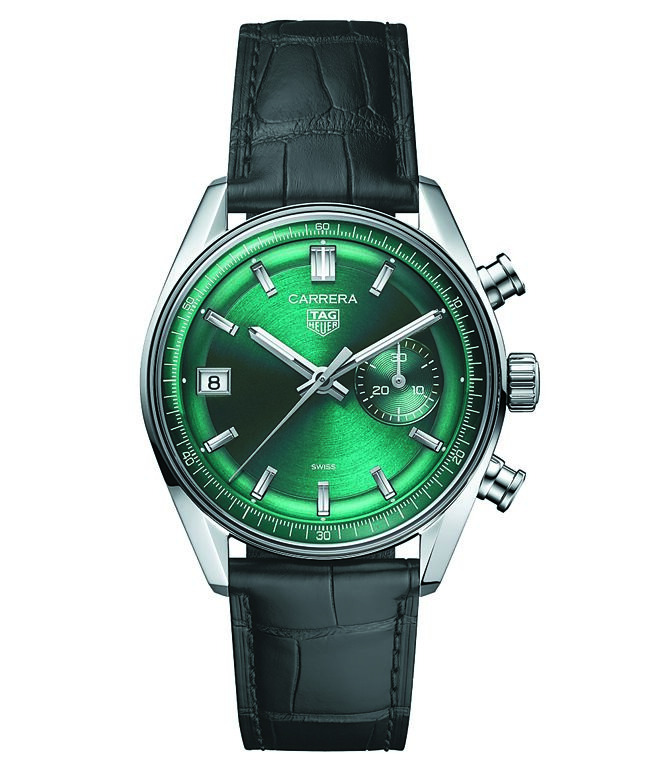 泰格豪雅Carrera计时腕表湖水绿款，21万5400元。（TAG Heuer提供）