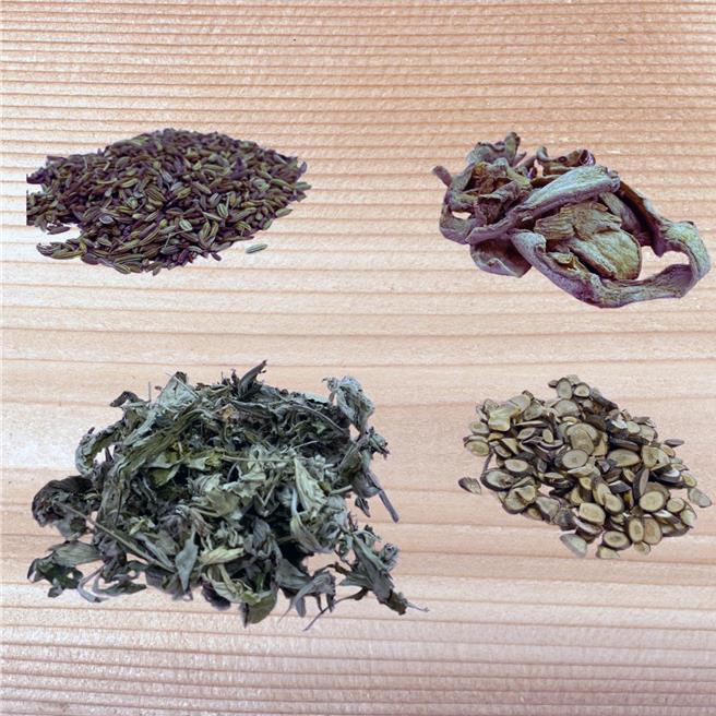 艾叶、小茴香、桂枝、乾姜都是常见的泡脚中药材，除可增进下肢血液循环，也能驱寒祛溼。（南市医提供／洪荣志台南传真）