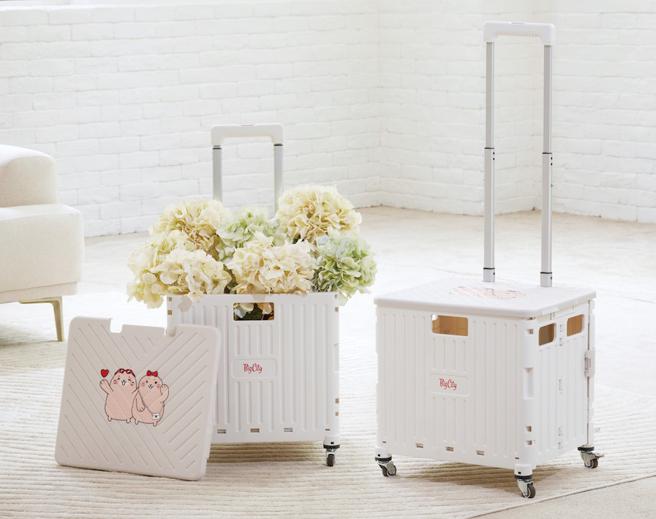 远东巨城欢庆生日暨母亲节，推出高消费满额赠「阿Mall＆Mall妹折迭购物车」。（远东巨城提供）