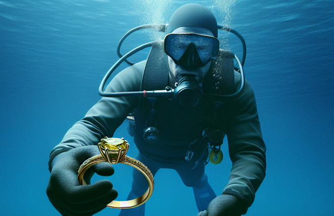 大陸青島山東1名賈先生，最近花了人民幣1000元（約台幣4500元）找來專業潛水員，使用金屬探測器在河中尋找他三年前不慎丟失的20克金戒指。（示意圖、與本案無關／AI生成）