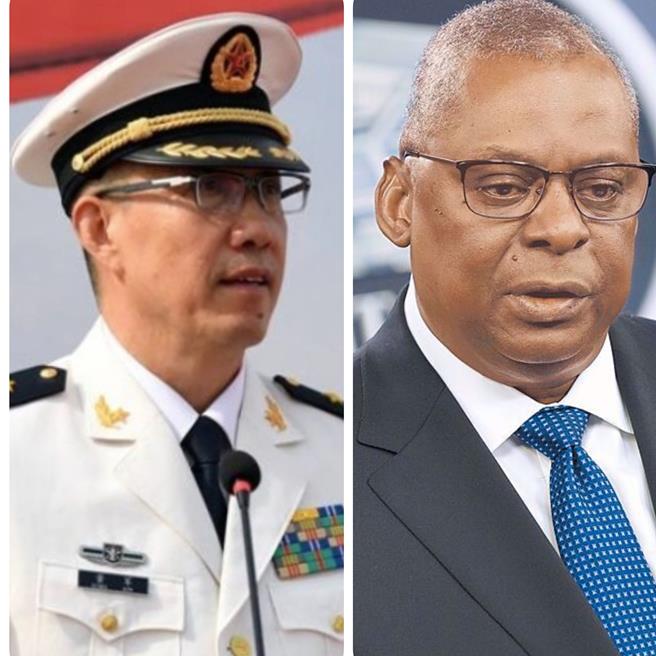 中国大陆防长董军（左，百度百科）和美国防长奥斯汀（右，美国防部官网）16日晚间举行视讯通话。