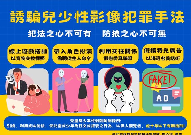 北市婦幼警察隊提醒歹徒誘騙兒少性影像4手法。（翻攝照片／林郁平台北傳真）
