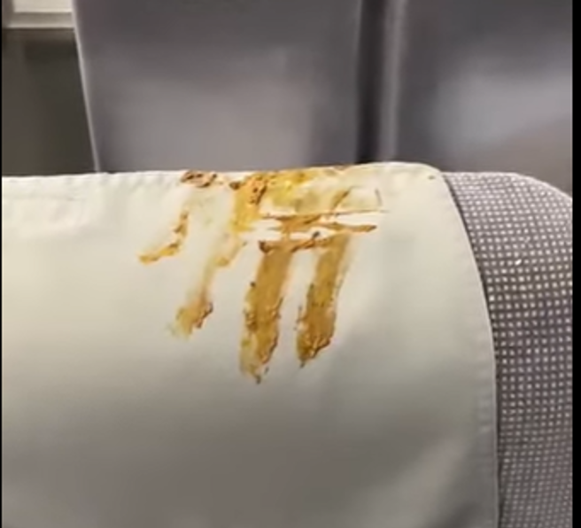 孙嫌在椅套上留下屎掌印。(翻摄爆废公社)