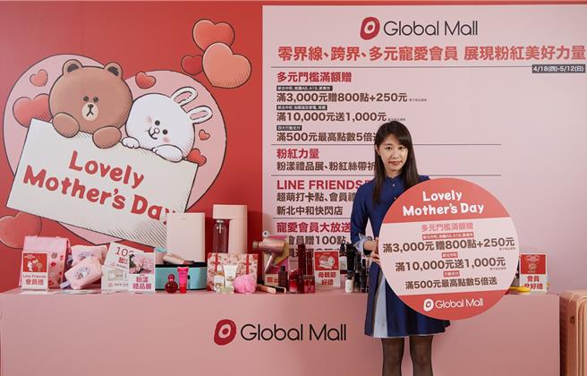 Global Mall母親節檔期4月18日登場，推多元門檻、超值回饋，消費還可抽iPhone 15等好禮。（Global Mall提供／朱世凱台北傳真）