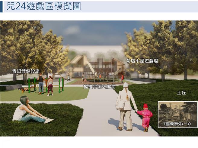 嘉義市湖子內兒24公園設計透視圖。（嘉義市政府提供／廖素慧嘉市傳真）