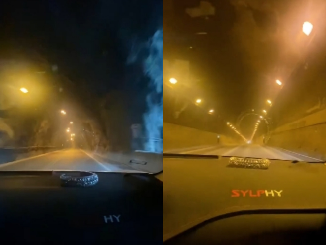 林秀琴与陈致远经过苏花隧道，车子遭落石击中爆胎。（图／翻摄林秀琴 脸书）