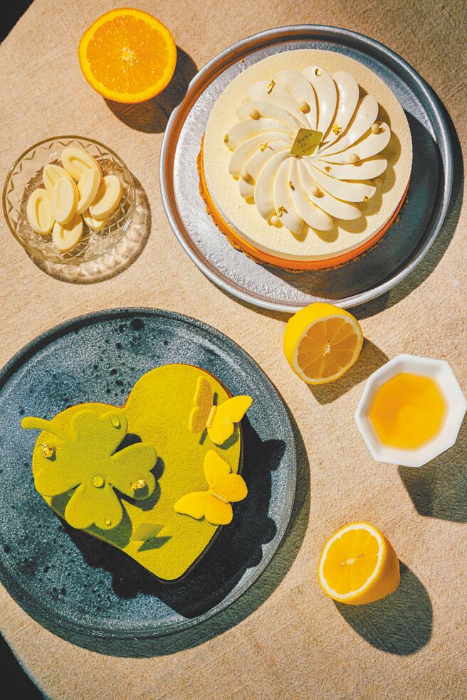 「白色圆舞曲」（上）、「幸运星」蛋糕各有不同风味。（珠宝盒法式点心坊提供）