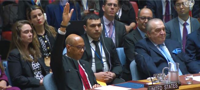 巴勒斯坦入联案遭美国一票否决，中方表态不必找藉口二次伤害。图为美国常驻联合国代表伍德在安理会投票反对。（联合国新闻网）